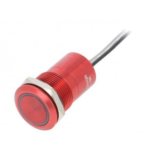 MC19LCRGR; Switch: capacitive; Pos: 2; SPST-NC; 0.01A/12VDC; IP68; ON-OFF; red; BULGIN
