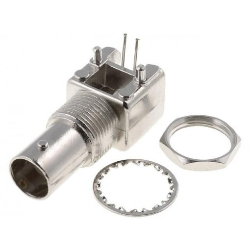 ; Socket; BNC; female; shielded; angled 90°; 50Ω; THT; gold-plated; 