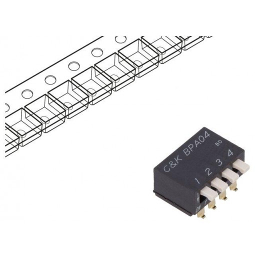 BPA04SBR; Switch: DIP-SWITCH; Poles number: 4; OFF-ON; 0.025A/24VDC; Pos: 2; C&K