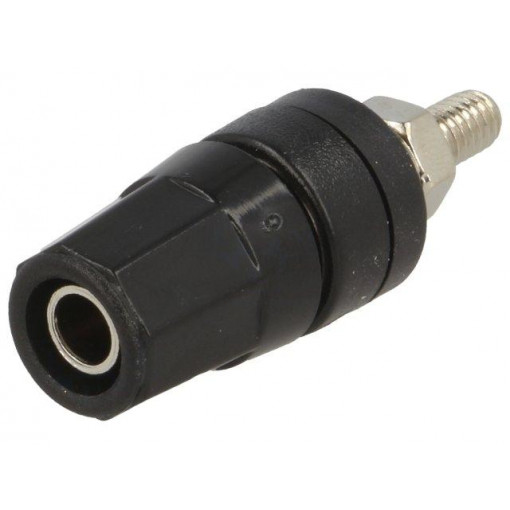 ; Socket; 4mm banana; 24A; black; nickel plated; screw,on panel; 