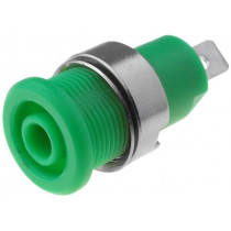 ; Socket; 4mm banana; 32A; green; nickel plated; on panel; insulated; 