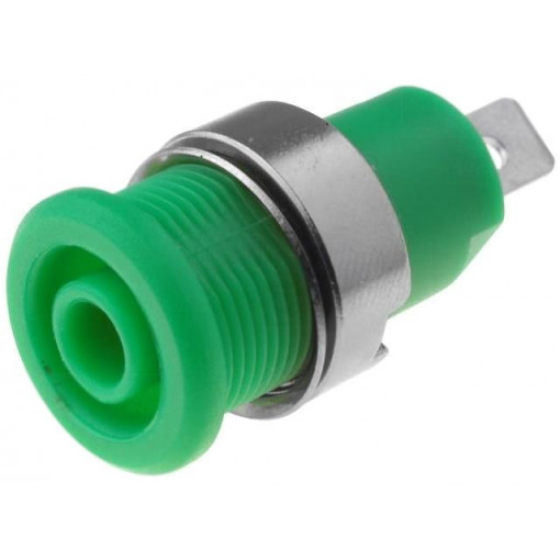 ; Socket; 4mm banana; 32A; green; nickel plated; on panel; insulated; 