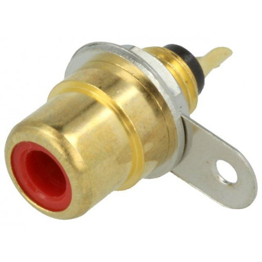 BTO 1 V ROT; Socket; RCA; female; straight; soldering; gold-plated; Marker: red; LUMBERG
