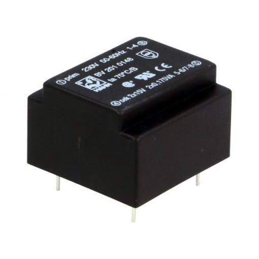 BV 201 0148; Transformer: encapsulated; 0.35VA; 230VAC; 15V; 15V; 12mA; 12mA; HAHN