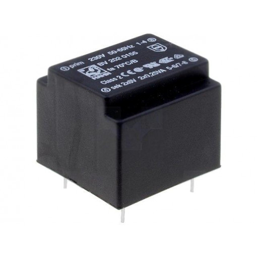 BV 202 0164; Transformer: encapsulated; 0.5VA; 230VAC; 24V; 21mA; Mounting: PCB; HAHN