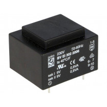 BV EI 302 2006; Transformer: encapsulated; 1.8VA; 230VAC; 9V; 9V; 100mA; 100mA; 70g; HAHN BV EI 302 2006; Transformer: encapsulated; 1.8VA; 230VAC; 9V; 9V; 100mA; 100mA; 70g; HAHN