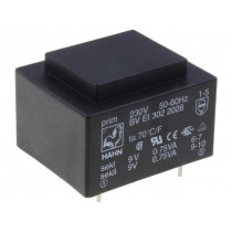 BV EI 302 2026; Transformer: encapsulated; 1.5VA; 230VAC; 9V; 9V; 83mA; 83mA; 70g; HAHN BV EI 302 2026; Transformer: encapsulated; 1.5VA; 230VAC; 9V; 9V; 83mA; 83mA; 70g; HAHN