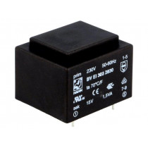 BV EI 303 2830; Transformer: encapsulated; 1.5VA; 230VAC; 15V; 100mA; Mounting: PCB; HAHN