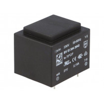 BV EI 304 2843; Transformer: encapsulated; 2.1VA; 230VAC; 21V; 100mA; Mounting: PCB; HAHN