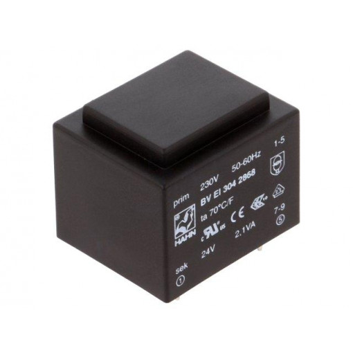 BV EI 304 2868; Transformer: encapsulated; 2.1VA; 230VAC; 24V; 88mA; Mounting: PCB; HAHN