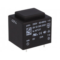 BV EI 305 2051; Transformer: encapsulated; 3VA; 230VAC; 9V; 334mA; Mounting: PCB; HAHN