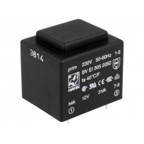 BV EI 305 2052; Transformer: encapsulated; 3VA; 230VAC; 12V; 250mA; Mounting: PCB; HAHN