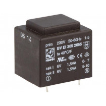 BV EI 305 2055; Transformer: encapsulated; 3VA; 230VAC; 6V; 6V; 250mA; 250mA; 111g; HAHN