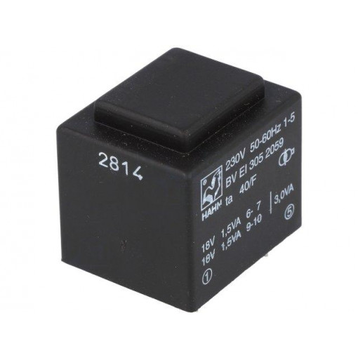 BV EI 305 2059; Transformer: encapsulated; 3VA; 230VAC; 18V; 18V; 83mA; 83mA; 111g; HAHN