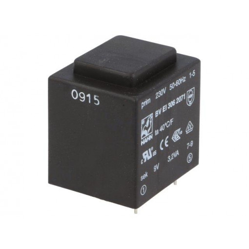 BV EI 306 2071; Transformer: encapsulated; 3.2VA; 230VAC; 9V; 356mA; Mounting: PCB; HAHN