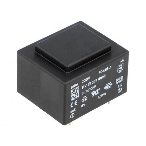 BV EI 307 8009; Transformer: encapsulated; 1.3VA; 230VAC; 6V; 216mA; Mounting: PCB; HAHN