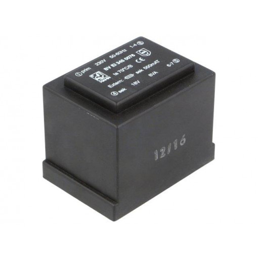 BV EI 345 0076; Transformer: encapsulated; 8VA; 230VAC; 18V; 444mA; Mounting: PCB; HAHN