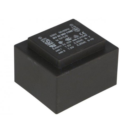 BV EI 382 1188; Transformer: encapsulated; 4.5VA; 230VAC; 7.5V; 7.5V; 300mA; 300mA; HAHN