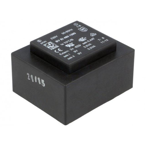 BV EI 480 1390; Transformer: encapsulated; 7VA; 230VAC; 9V; 9V; 389mA; 389mA; 250g; HAHN