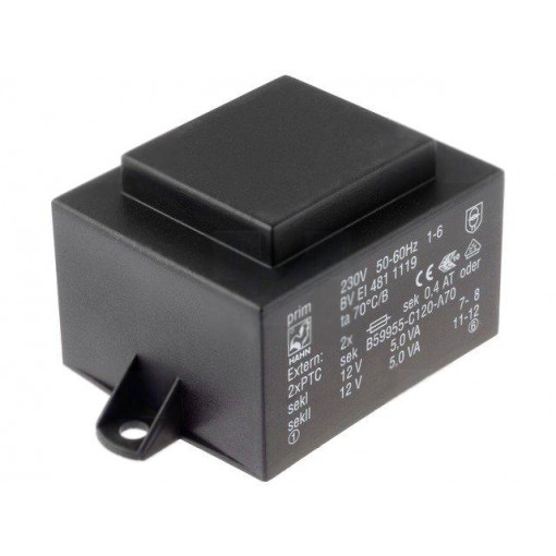 BV EI 481 1118; Transformer: encapsulated; 10VA; 230VAC; 9V; 9V; 556mA; 556mA; 300g; HAHN