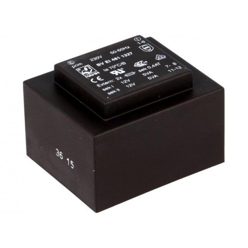 BV EI 481 1327; Transformer: encapsulated; 10VA; 230VAC; 12V; 12V; 417mA; 417mA; HAHN