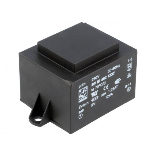 BV EI 482 1237; Transformer: encapsulated; 12VA; 230VAC; 9V; 1333mA; Mounting: PCB; HAHN