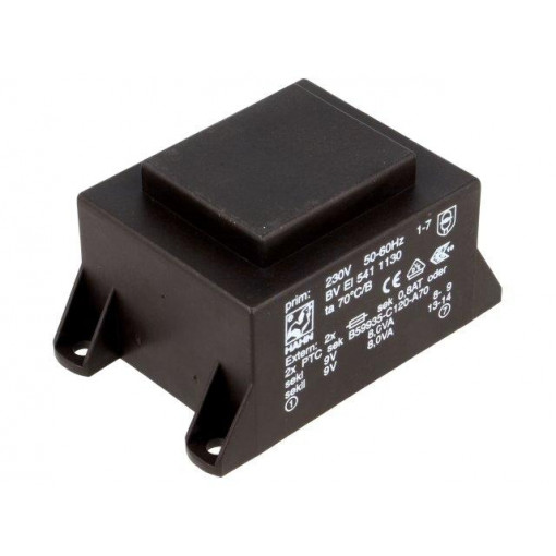 BV EI 541 1130; Transformer: encapsulated; 16VA; 230VAC; 9V; 9V; 889mA; 889mA; 400g; HAHN