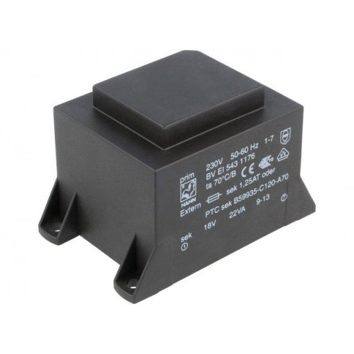 BV EI 543 1176; Transformer: encapsulated; 22VA; 230VAC; 18V; 1223mA; Mounting: PCB; HAHN