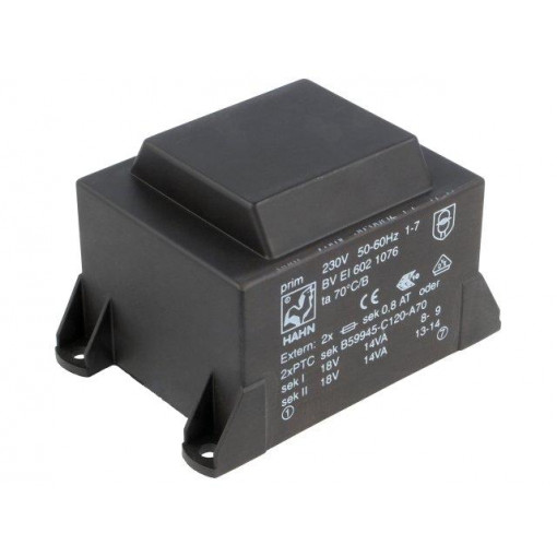 BV EI 602 1076; Transformer: encapsulated; 28VA; 230VAC; 18V; 18V; 778mA; 778mA; HAHN