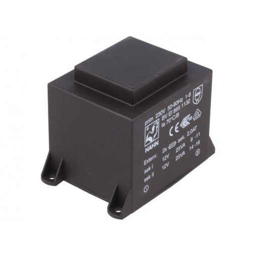 BV EI 665 1132; Transformer: encapsulated; 50VA; 230VAC; 12V; 12V; 2083mA; 2083mA; HAHN
