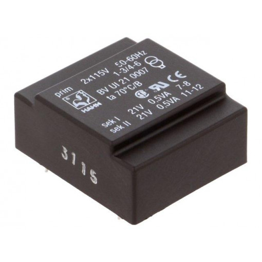 BV UI 21 0007; Transformer: encapsulated; 1VA; 115/115VAC; 21V; 21V; 23mA; 23mA; HAHN