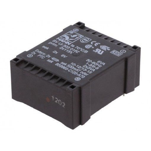BV UI 303 0162; Transformer: encapsulated; 6VA; 115/115VAC; 6V; 6V; 500mA; 500mA; HAHN