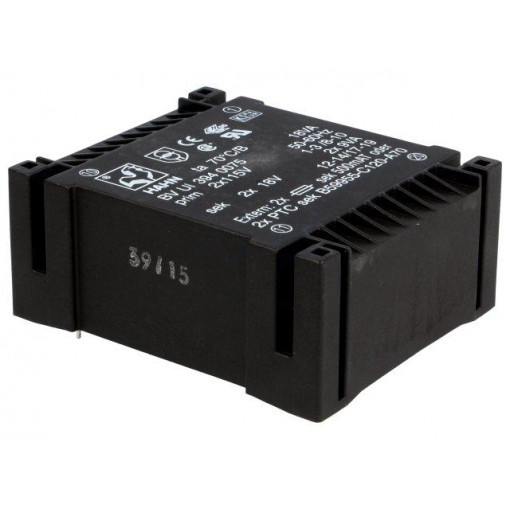 BV UI 394 0075; Transformer: encapsulated; 18VA; 115/115VAC; 18V; 18V; 500mA; 500mA; HAHN