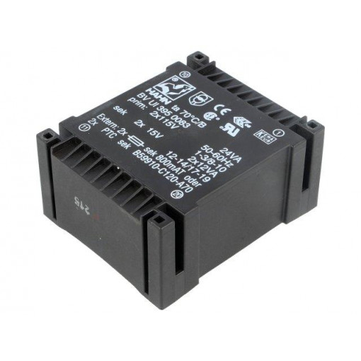 BV UI 395 0083; Transformer: encapsulated; 24VA; 115/115VAC; 15V; 15V; 800mA; 800mA; HAHN