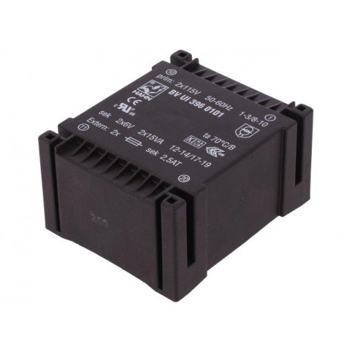 BV UI 396 0101; Transformer: encapsulated; 30VA; 115/115VAC; 6V; 6V; 2500mA; 2500mA; HAHN