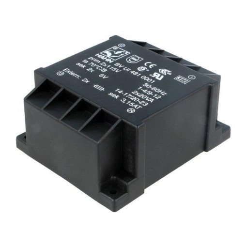 BV UI 481 0001; Transformer: encapsulated; 40VA; 115/115VAC; 6V; 6V; 3333mA; 3333mA; HAHN