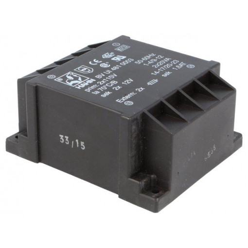BV UI 481 0003; Transformer: encapsulated; 40VA; 115/115VAC; 12V; 12V; 1666mA; 780g; HAHN