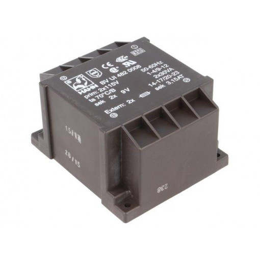 BV UI 482 0008; Transformer: encapsulated; 60VA; 115/115VAC; 9V; 9V; 3333mA; 3333mA; HAHN