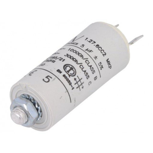 C276CC24500AA1J; Capacitor: motors, run; 5uF; 420VAC; Ø25x56.5mm; -25÷85°C; ±5%; KEMET C276CC24500AA1J; Capacitor: motors, run; 5uF; 420VAC; Ø25x56.5mm; -25÷85°C; ±5%; KEMET