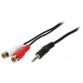 CA1047; Cable; Jack 3.5mm plug,RCA socket x2; 200mm; black; LOGILINK