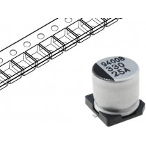 CA1E337M10010VR; Capacitor: electrolytic; SMD; 330uF; 25VDC; Ø10x10mm; ±20%; 5000h; SAMWHA