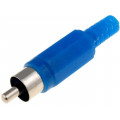 ; Plug; RCA; male; with strain relief; straight; soldering; blue;  ; Plug; RCA; male; with strain relief; straight; soldering; blue;