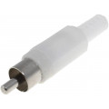 ; Plug; RCA; male; with strain relief; straight; soldering; white;  ; Plug; RCA; male; with strain relief; straight; soldering; white;