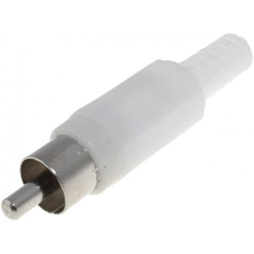 ; Plug; RCA; male; with strain relief; straight; soldering; white; 