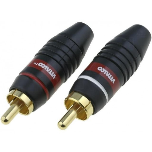 ; Plug; RCA; male; straight; soldering; for cable; Marker: white,red; 