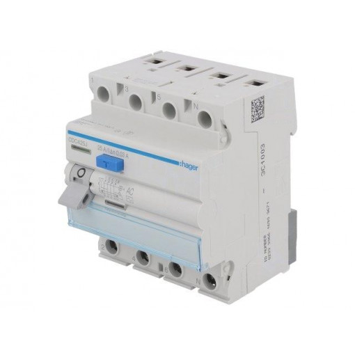 CDC425J; RCD breaker; Inom: 25A; Ires: 30mA; Max surge current: 250A; 400V; HAGER