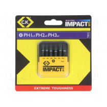 T4512; Kit: screwdriver bits; Pcs: 6; Phillips; 50mm; Size: PH1,PH2,PH3; C.K