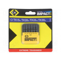 T4513; Kit: screwdriver bits; Pcs: 6; Torx®; 50mm; Size: TX20,TX25,TX30; C.K