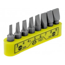 T4521; Kit: screwdriver bits; Pcs: 8; slot; 30mm; Mounting: 1/4