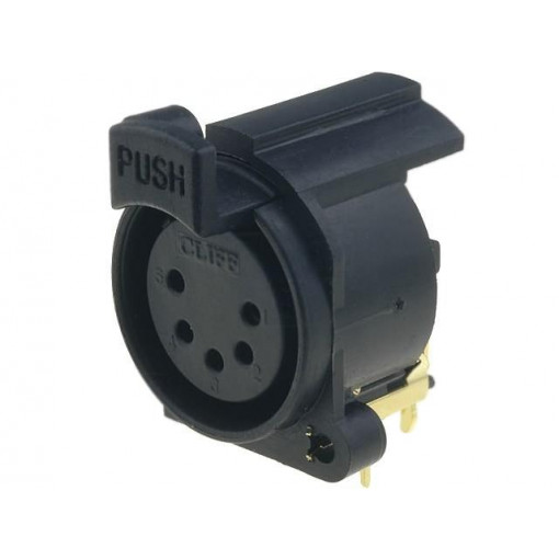 5XNACF/PC90L (CP300405); Socket; XLR; female; PIN: 5; angled 90°; with push button; THT; 5A; CLIFF 5XNACF/PC90L (CP300405); Socket; XLR; female; PIN: 5; angled 90°; with push button; THT; 5A; CLIFF